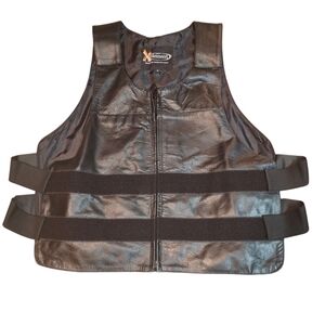 Xelement Bulletproof Style Hook & Loop Front Zipper Black Leather Vest SZ Small